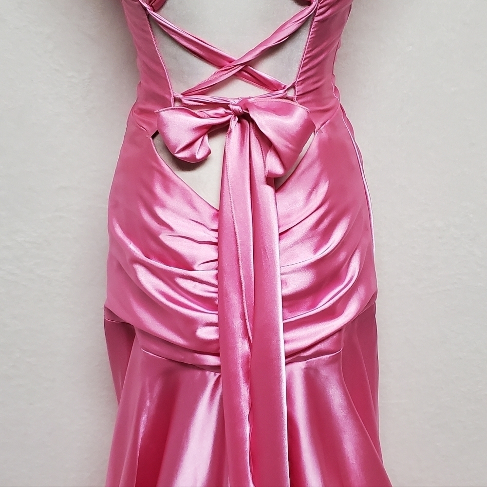 BarbieCore 90s Vintage Jessica McClintock Gunne Sax Pink Satin High Low Dress L - Picture 14 of 16